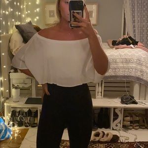 white strapless flowy top